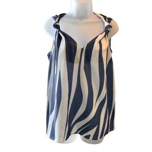 Noracora Top Blue and White Vertical Waves With a V-Neck Knotted Neckline Small